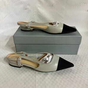 C.Paravano Women's Size 36.5 Grey/Black Cap-Toe Freya Slingback Flats Leather